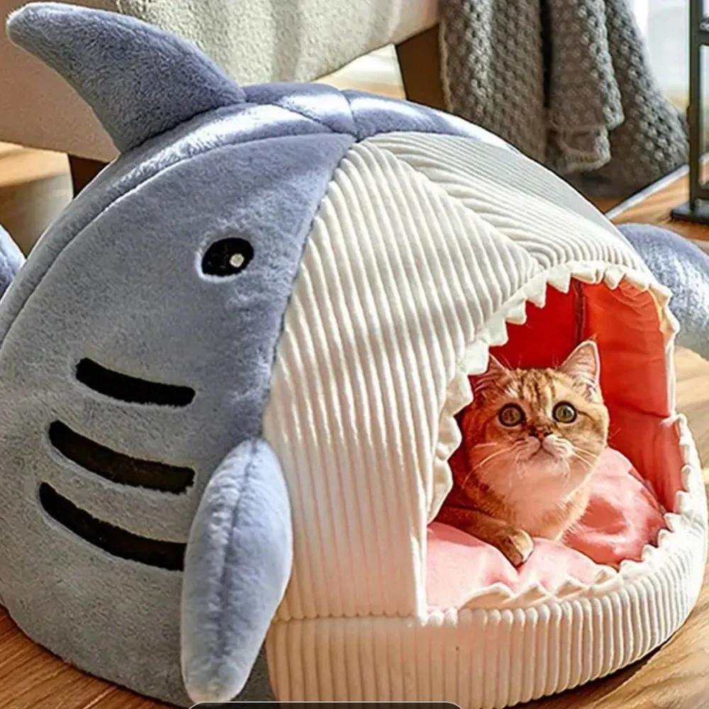 COPY - Shark Cat Bed - Blue and White